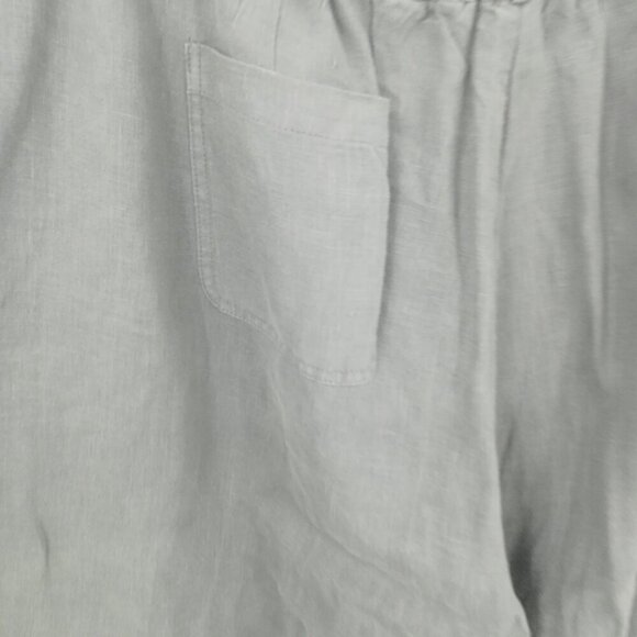 Poetry Gray 100% Linen Pull On Elastic Waist Wide Leg Pants Size 14 Lagenlook - Picture 6 of 9